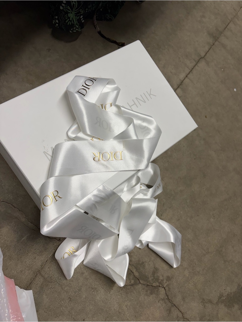 Dior White Satin Ribbon with Gold Logo Accents